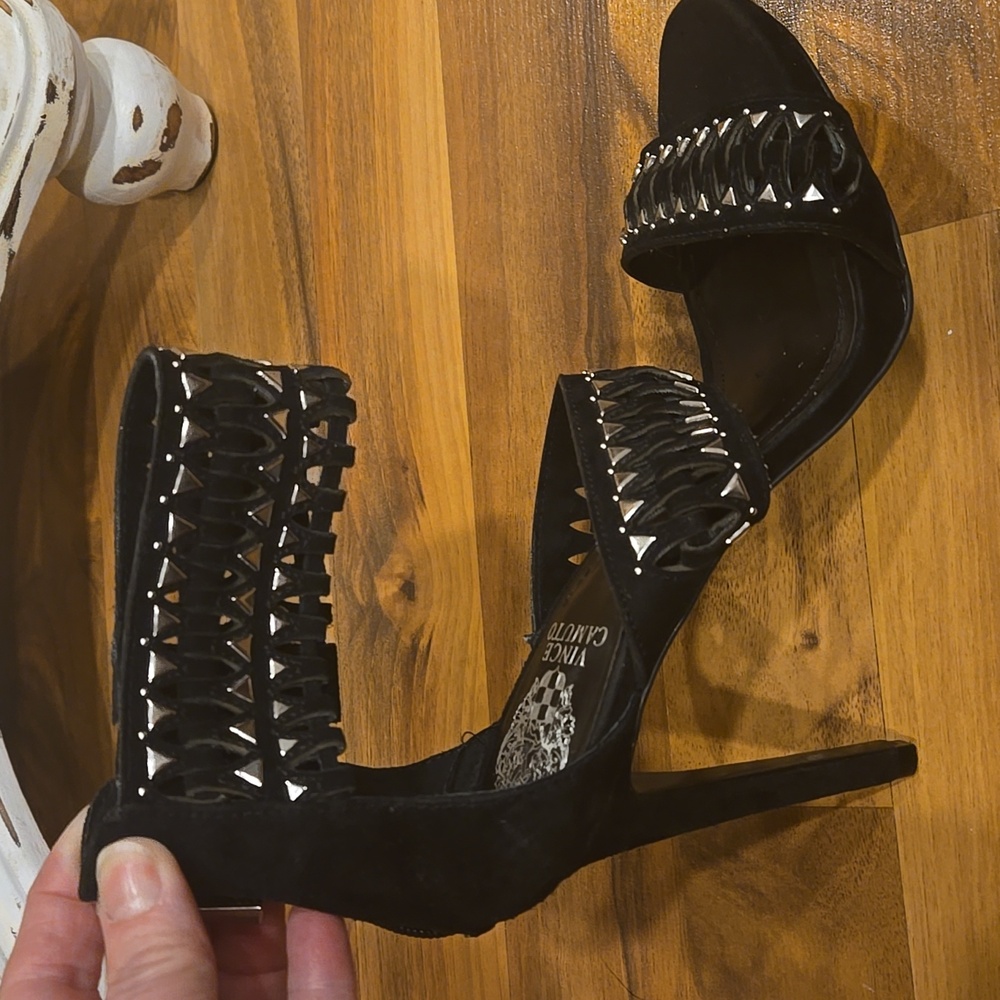 Vince Camuto Black Heels with Silver Stud Accents